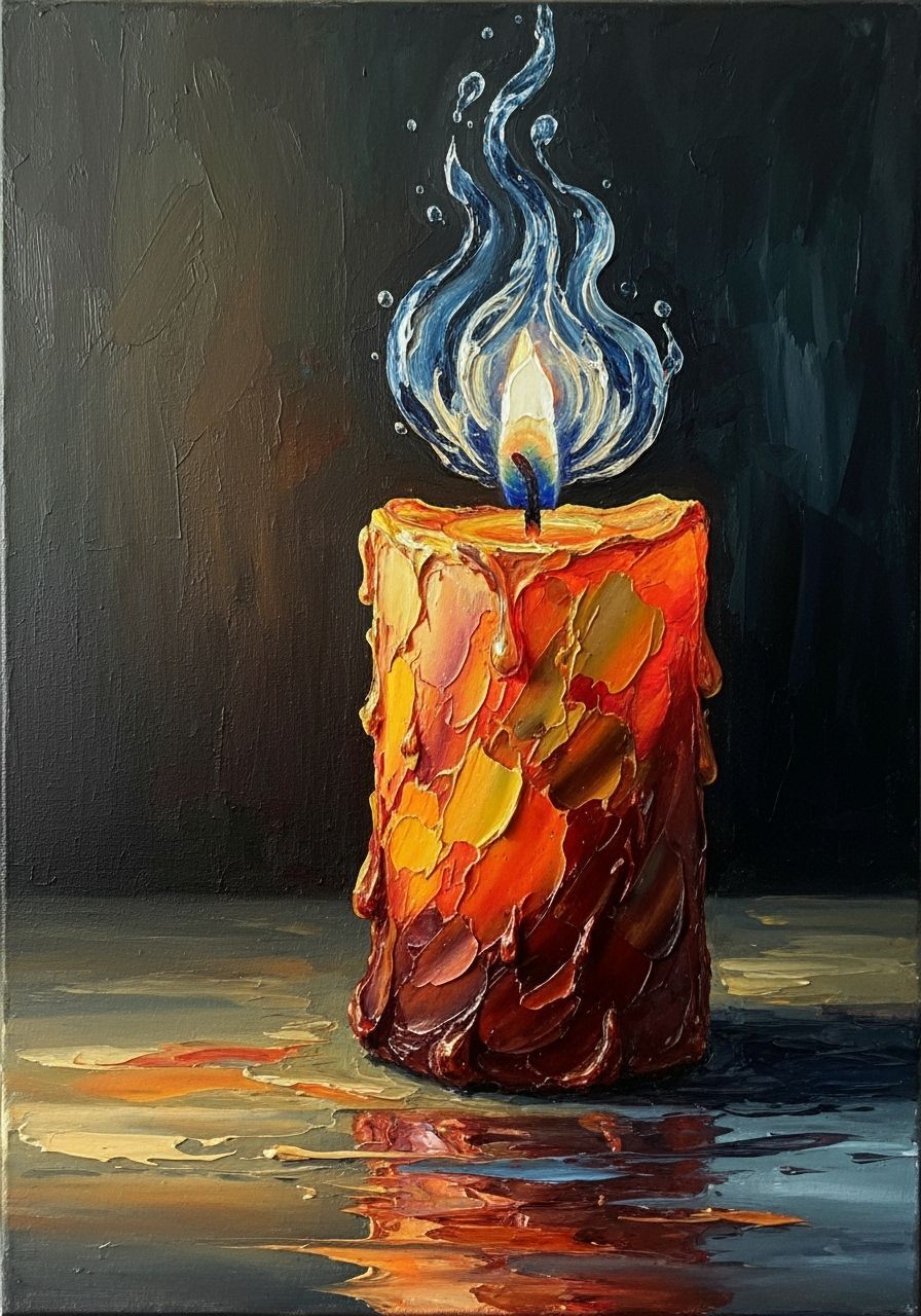 Surreal Fire Candle Emits Water Flame as Impasto Painting