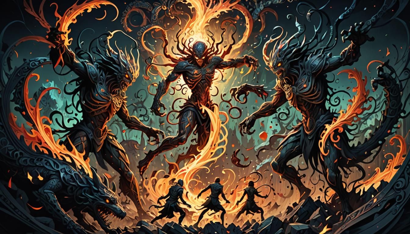 Glowing Chaos in a Twisted, Nightmarish Landscape