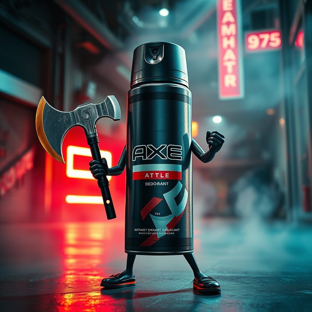 Surreal Axe Deodorant Can Wields Oversized Battle Axe in Urb...