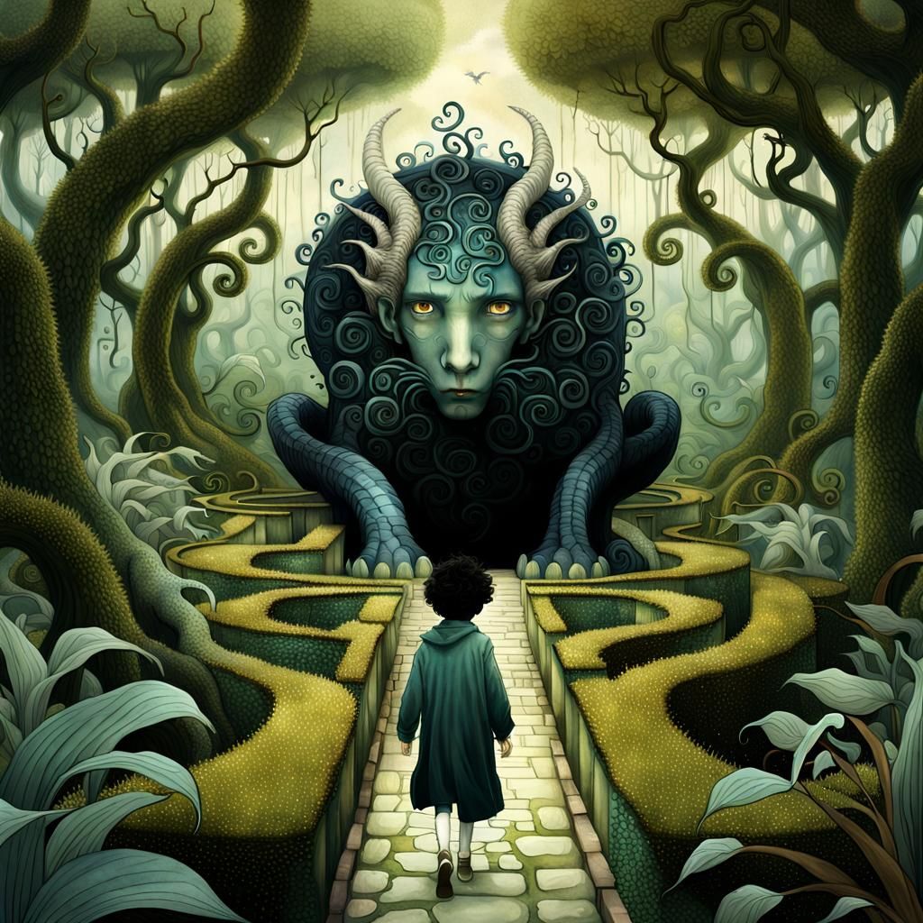 Dreamscape Garden Maze Journey in Surreal Watercolor