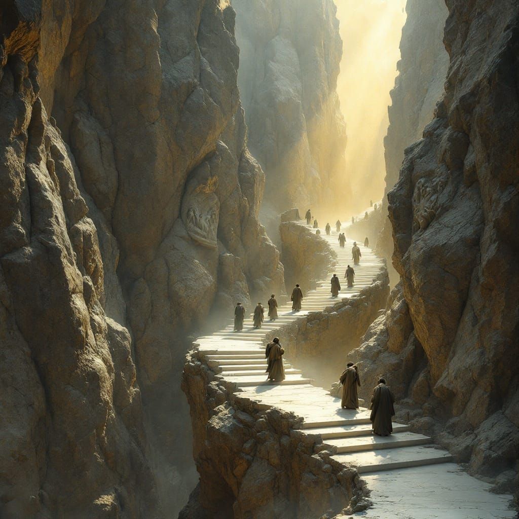 Souls Confront Hubris in Granite Mountainside Labyrinth