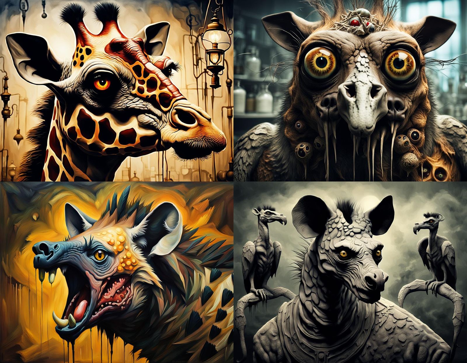 Deformed Hybrid Creature with Bulbous Eyes and Eagle Beak