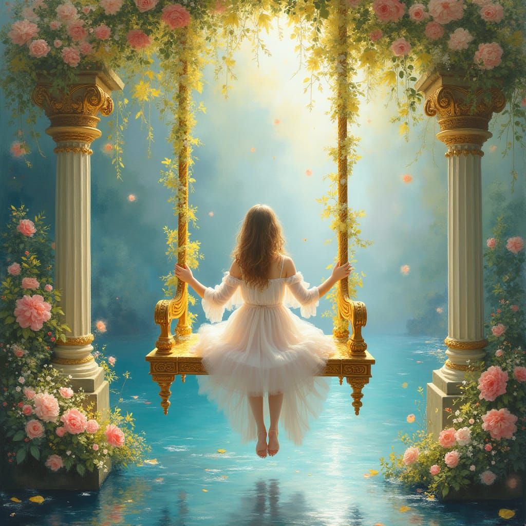 Ornate Gold Swing Set in Metamodern Art Style