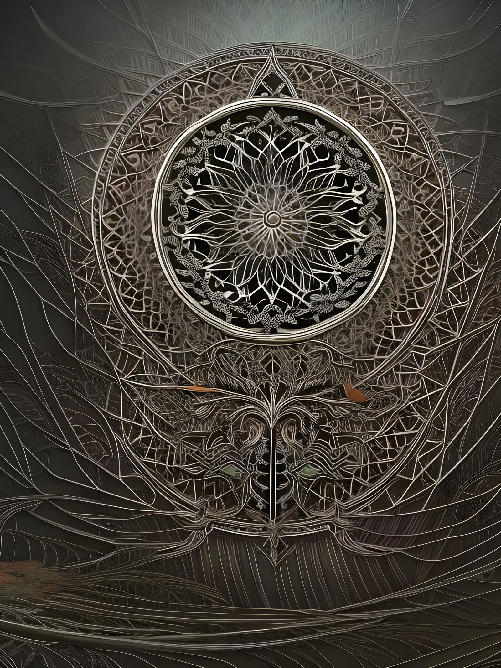 Multicolor Dreamcatcher in Dark Fantasy Landscape