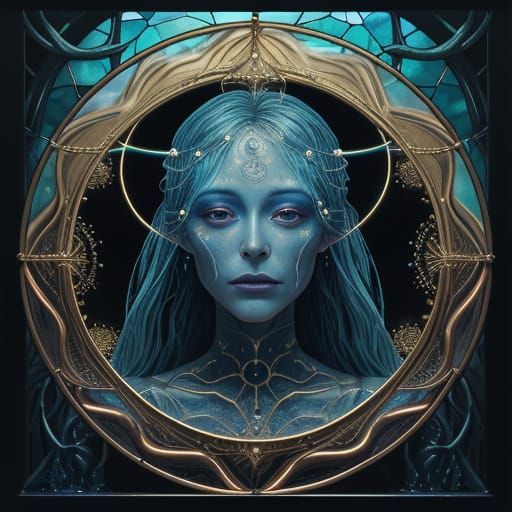 Surreal Soul Chamber Portrait with Bioluminescent Fractures