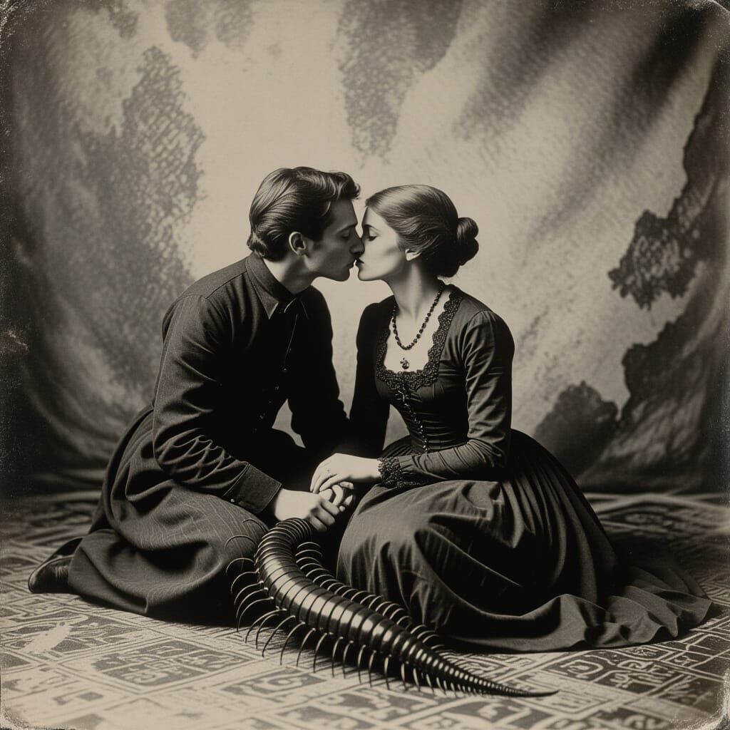 Haunted Kiss in Grungy Photogravure Style