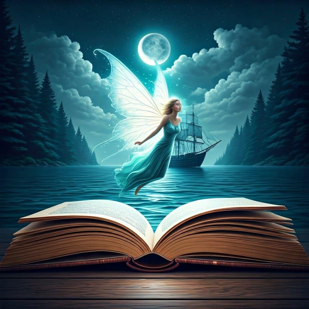 Graceful Fairy Emerges from Magical Book