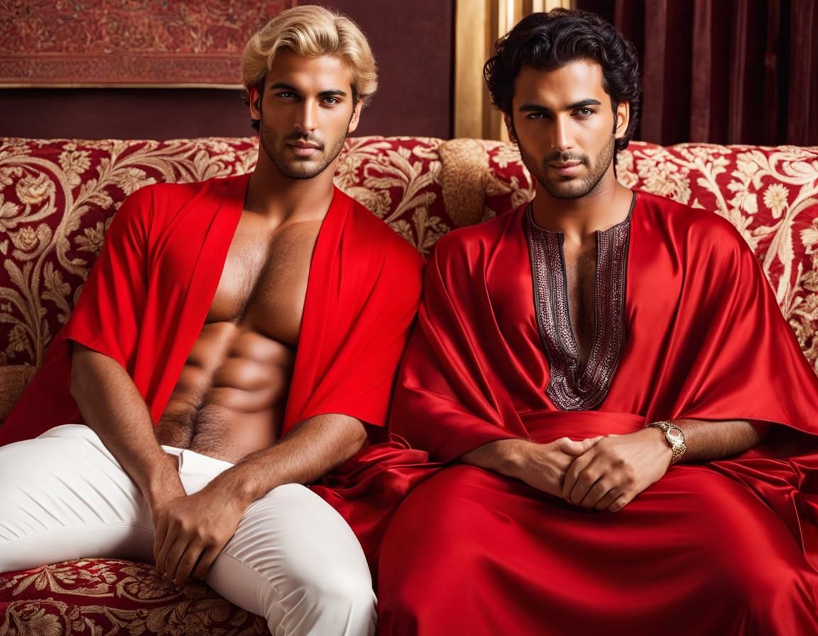 arabic man sitting on a couch with his german friend