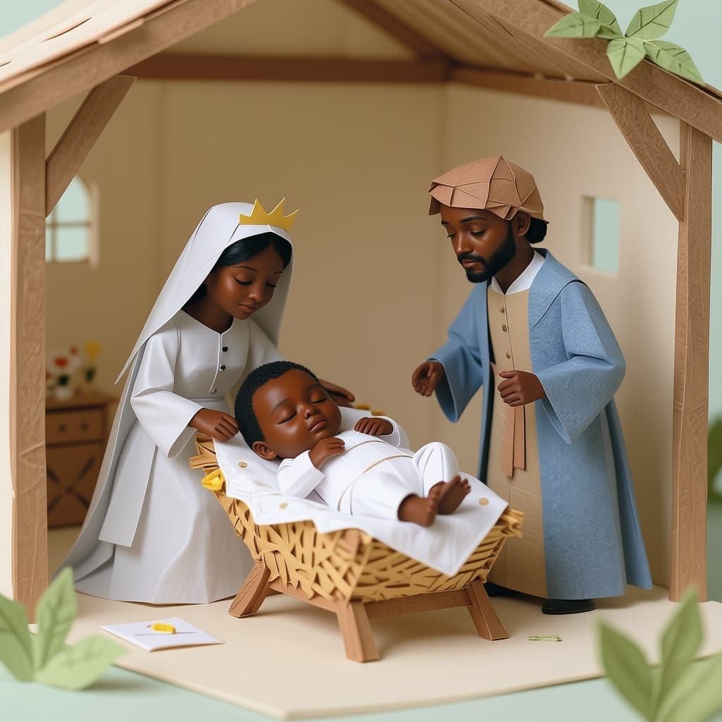 Baby Jesus in Manger with Mary and Joseph, Origami Style