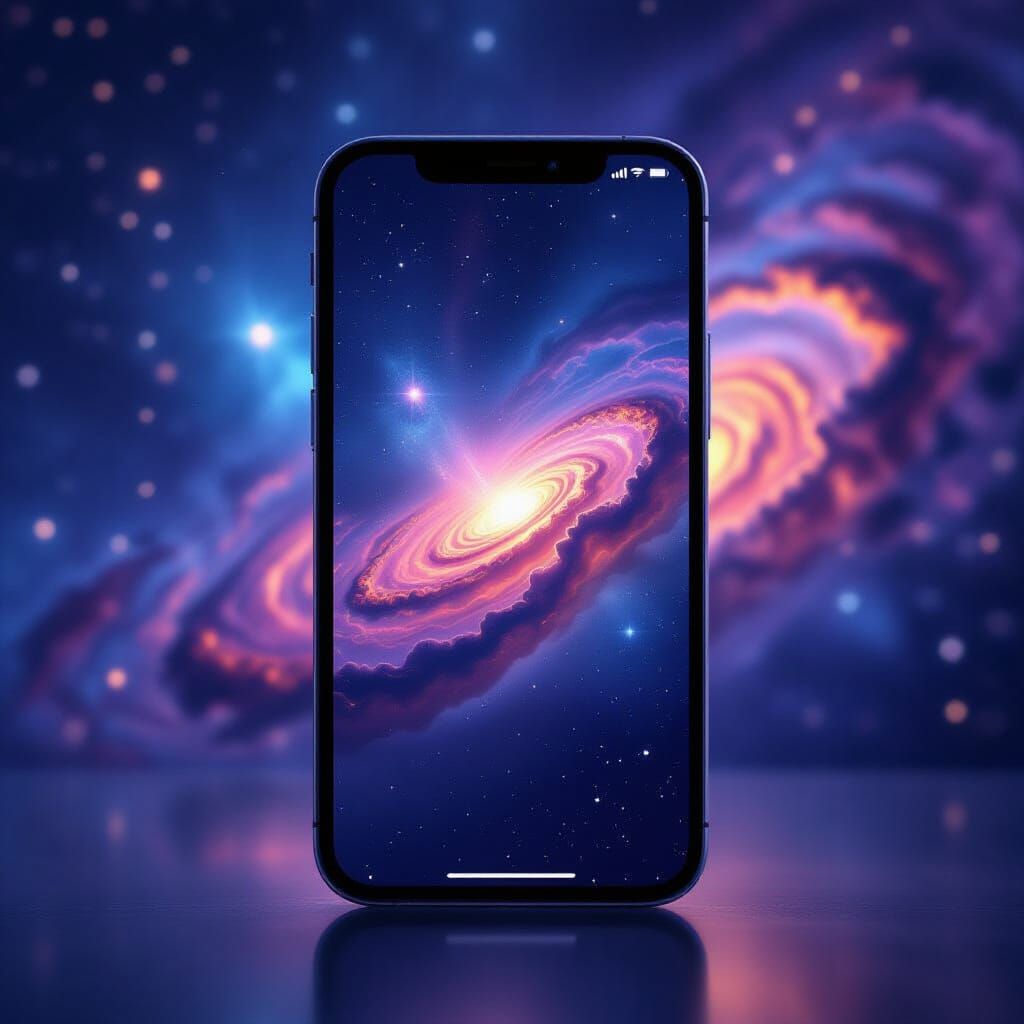 iPhone with Vibrant Abstract Nebula Wallpaper