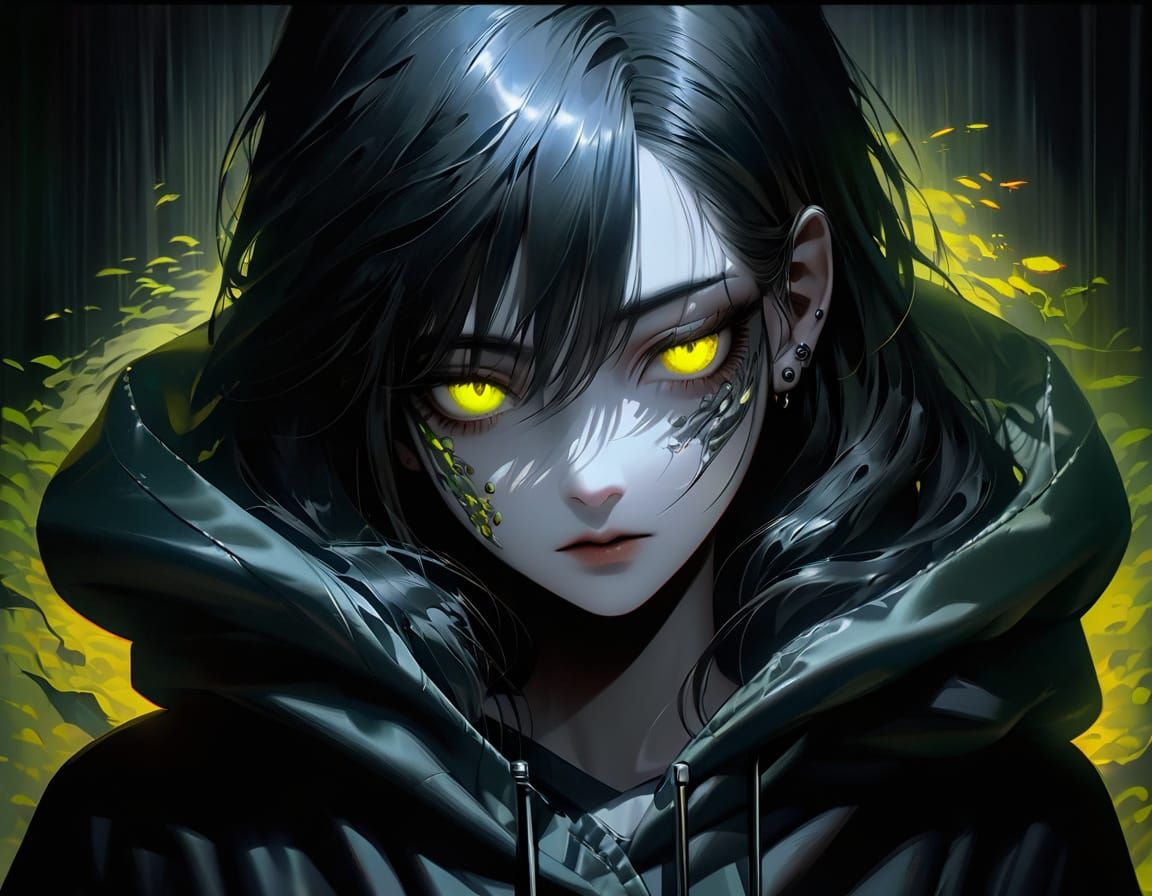 Moody Anime Portrait in Film Noir Style