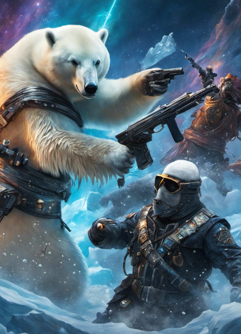 Penguin Pirates Battle Polar Bear in Nebula