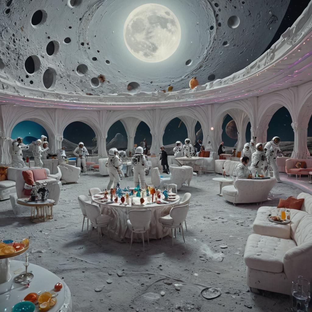 Moon Party with Astronauts in Sci-Fi Concept Art