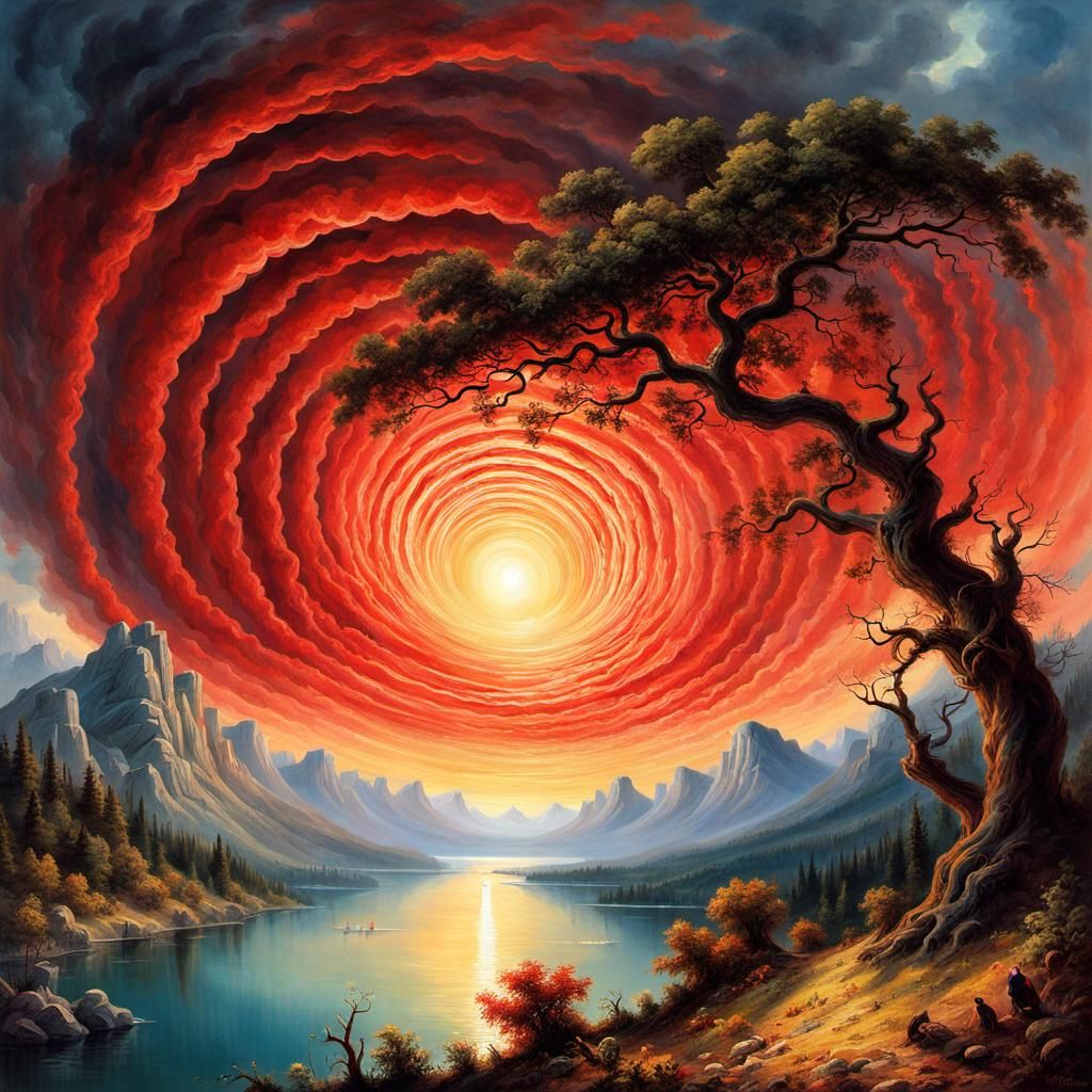 Surreal Landscape with Twisted Sky in Naturalistic Style