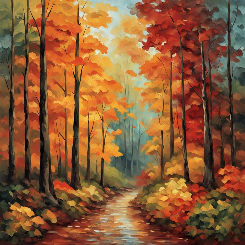 Glowing Forest at Dusk in Impasto Style