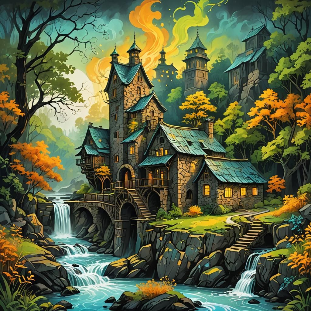 Old stone house by the river