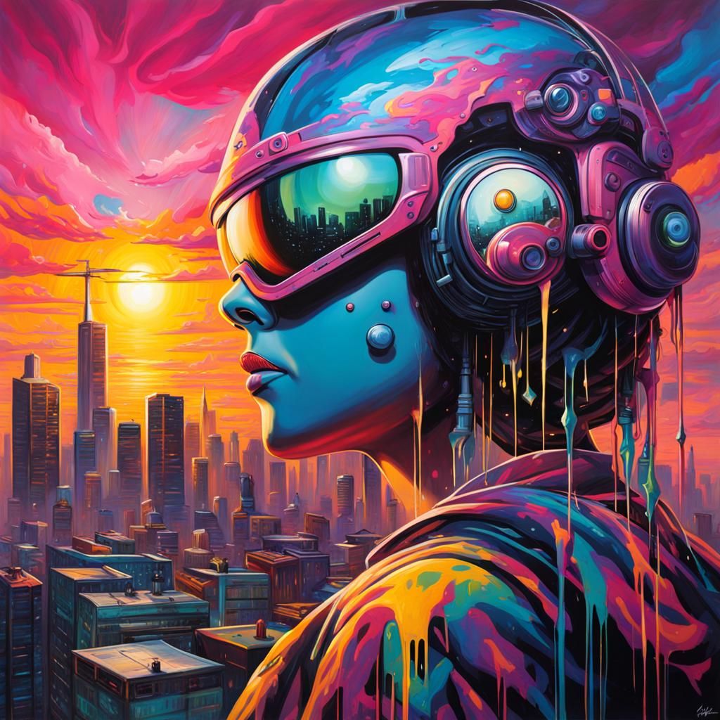 Artificial Intelligence Gazing at Sunrise in Graffiti Art