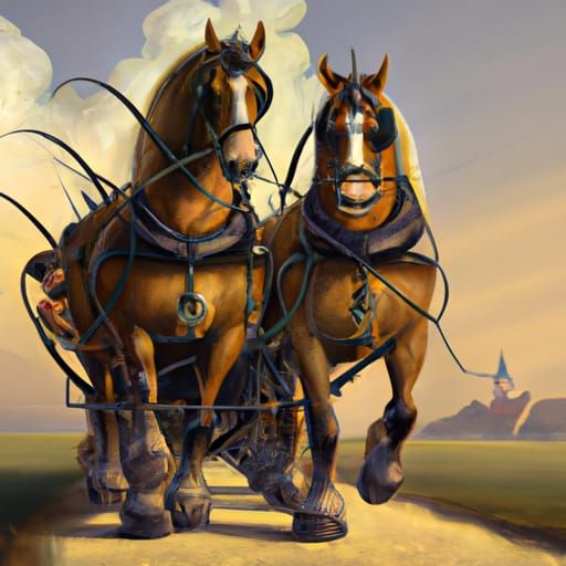 Belgium Horses Pulling Cart: Photorealistic Country Scene