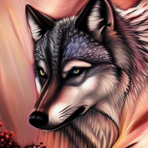 Steampunk Wolf in Acrylic Style