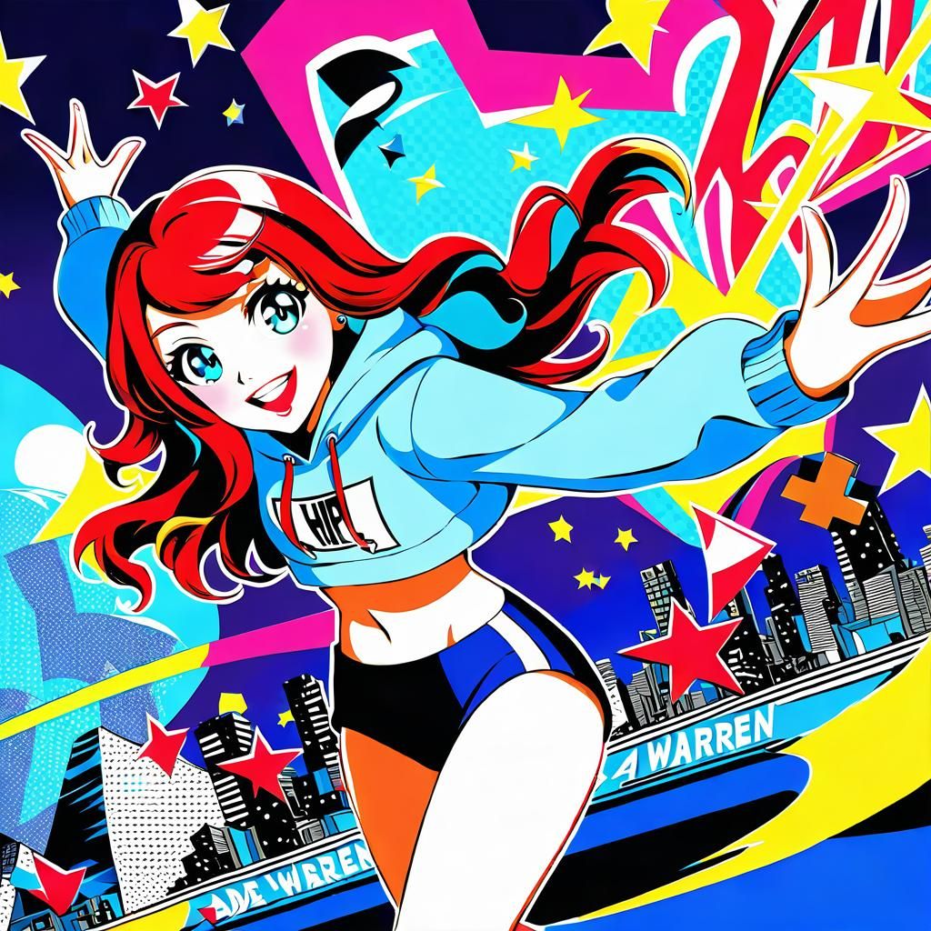 Girl Dancing at Rave in Comic Book Pop Art Style