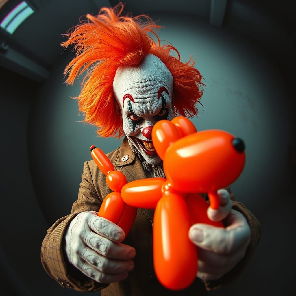 Creepy Clown Offers Balloon Animal, Surreal Style