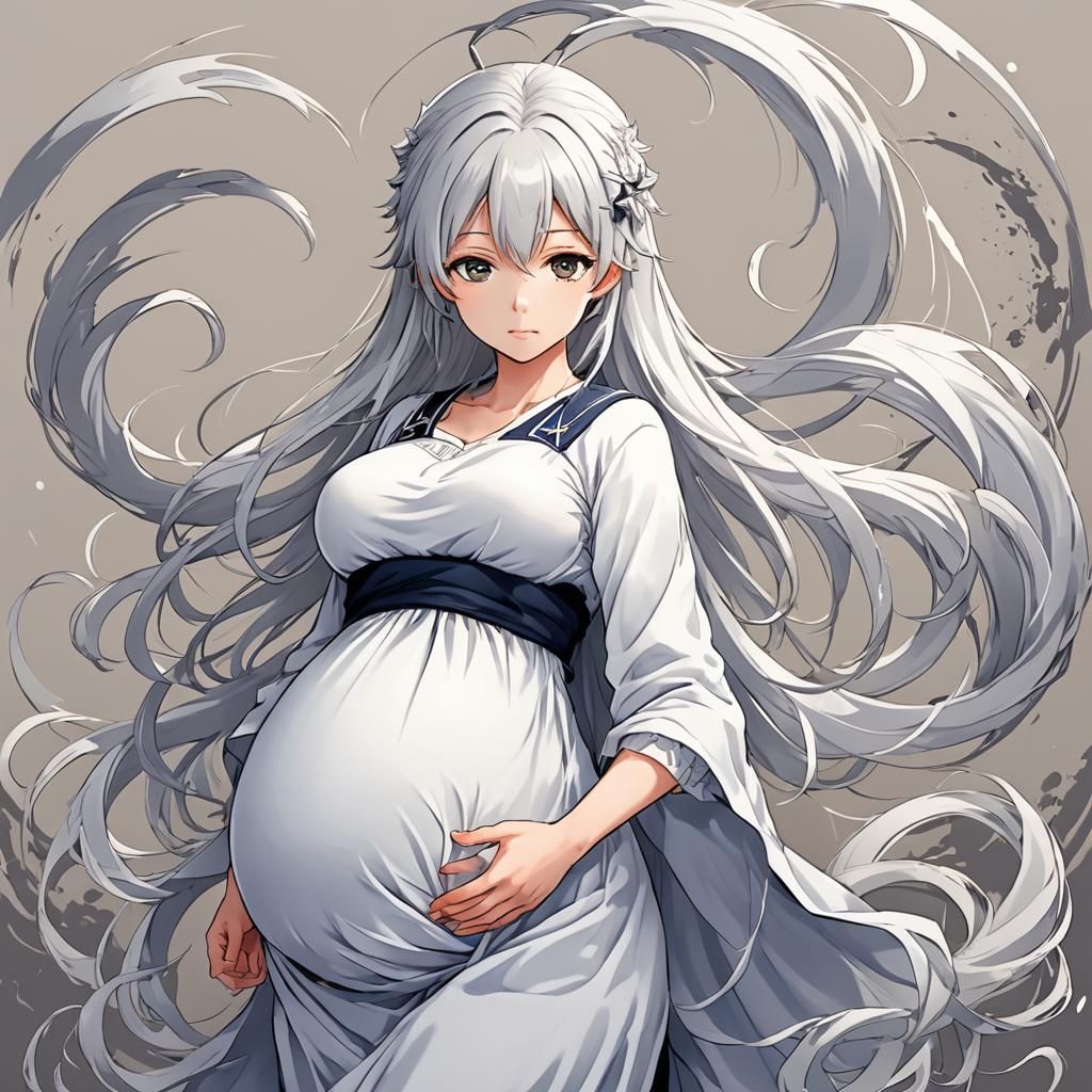 Pregnant Anime Character with White Hair