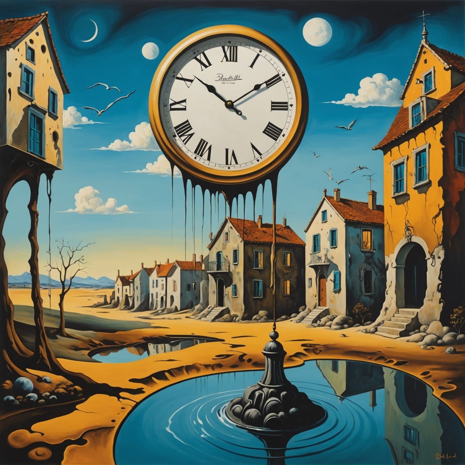 Surreal Melting Clocks and Houses in Oil
