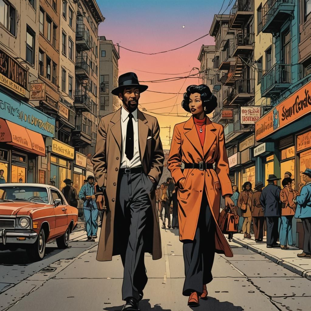 1970s Gangster in San Francisco: Hergé-Style Illustration