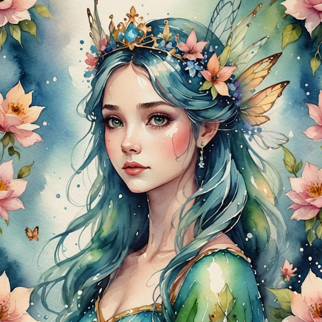 Stunning Fairy Princess in Watercolor Style