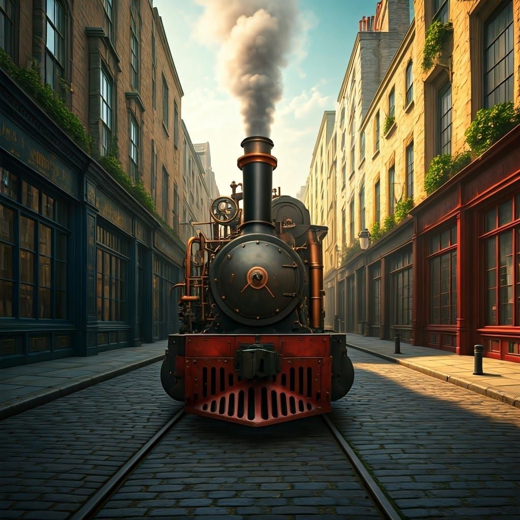 Vibrant Steampunk Business Street