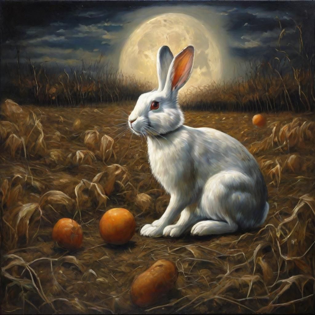 Rabbit Sowing Seeds in Surreal Landscape