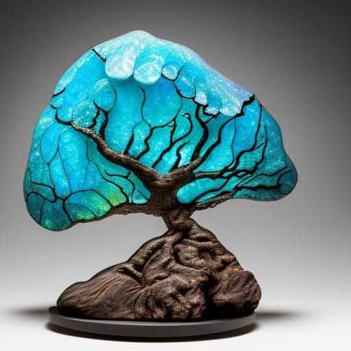 Opalescent Opal Tree Sculpture with Cosmic Portal