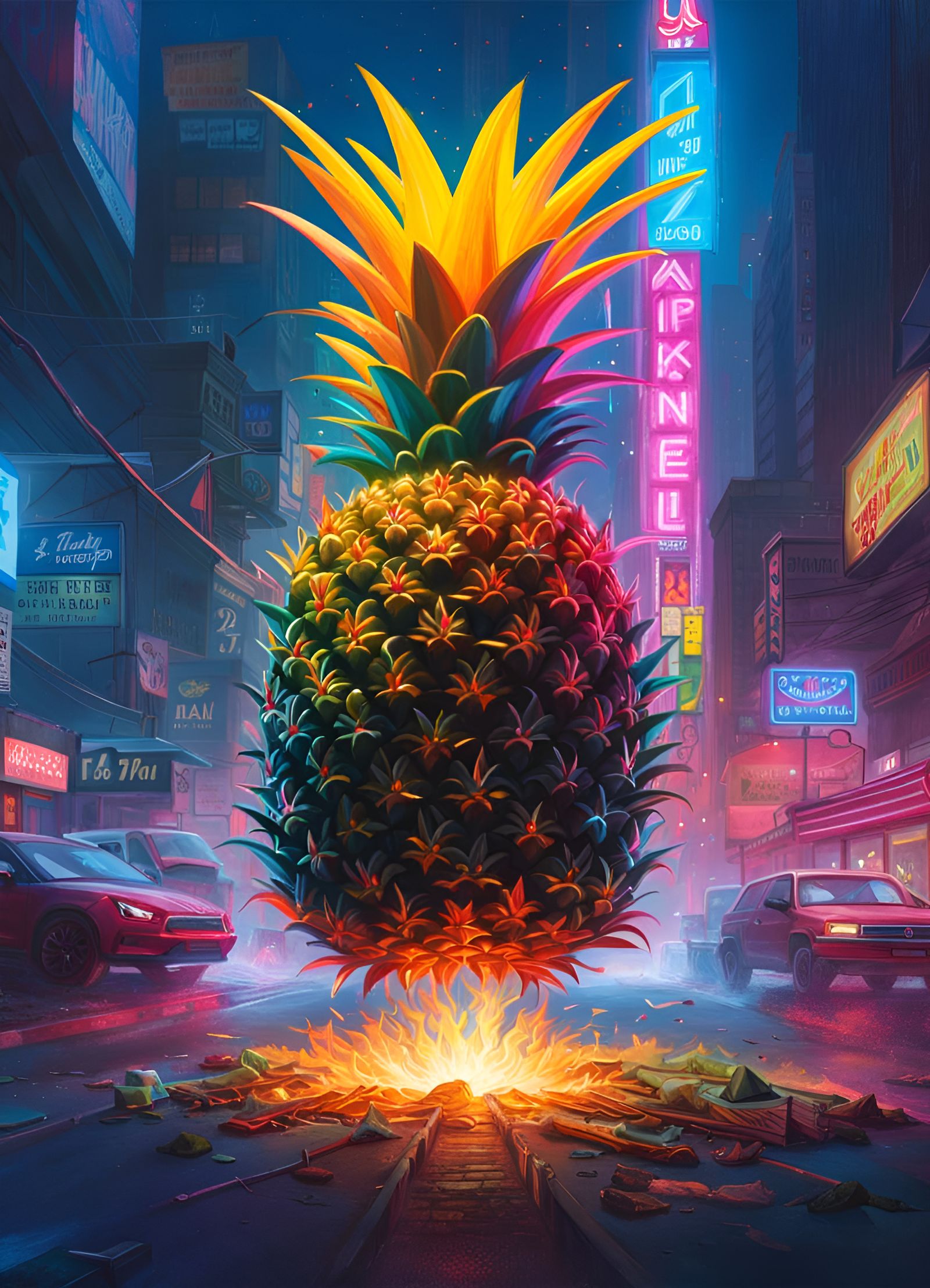 Pineapple Kaiju in Cyberpunk Neo Tokyo