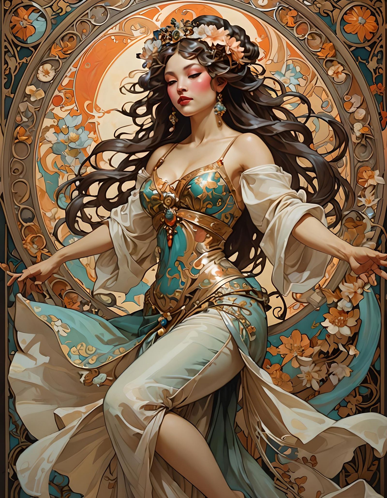 Dancing Concubine in Alphonse Mucha Style