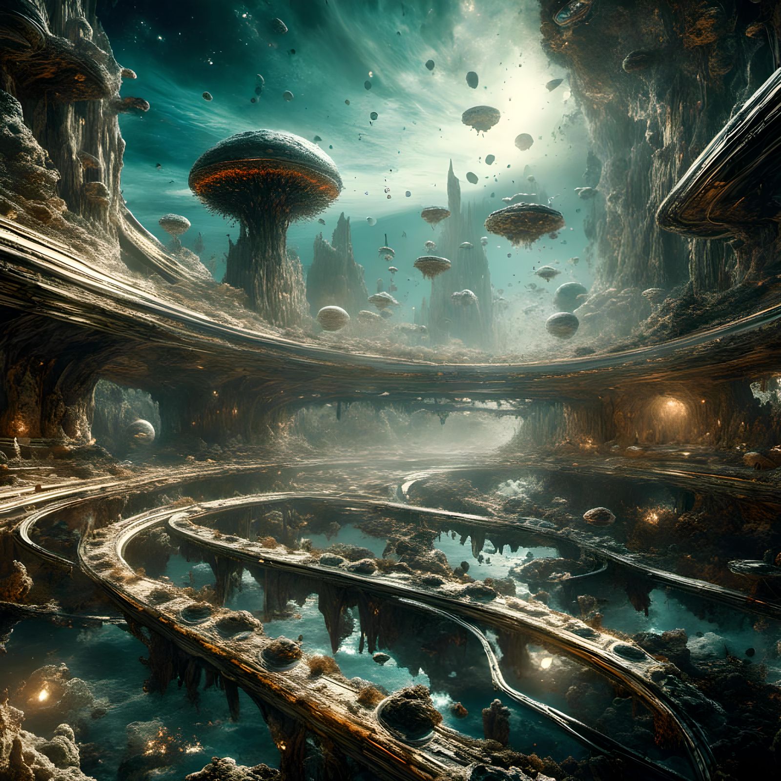 Futuristic Space City with Xenomorphs in Surreal Style