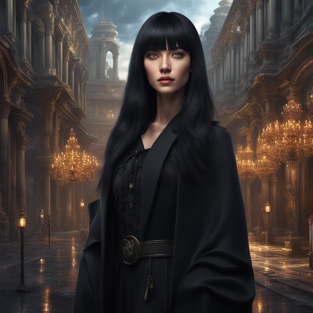 Woman with Black Hair in Milan, Detailed Matte Painting