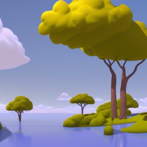 Vibrant Sunrise Landscape in 3D Digital Art Style