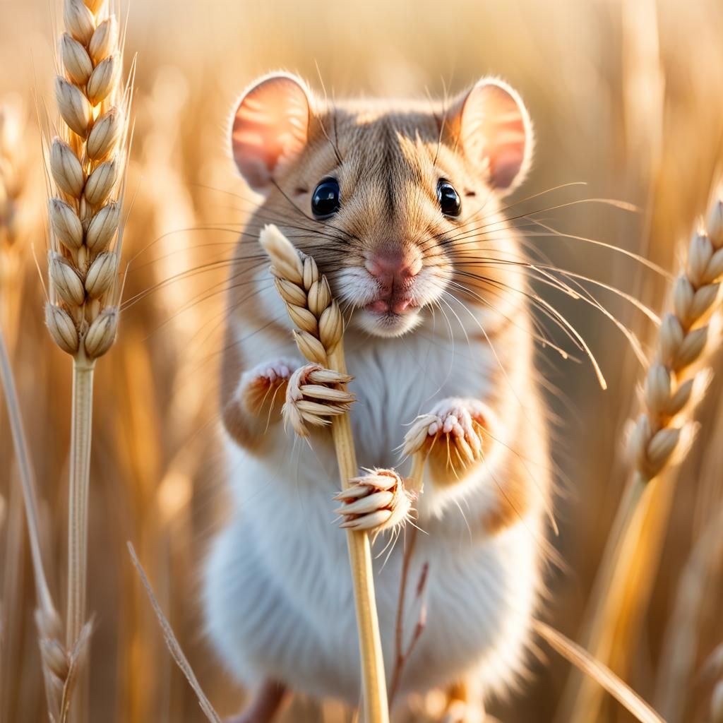 Gentle Harvest Mouse Amidst Towering Golden Wheat