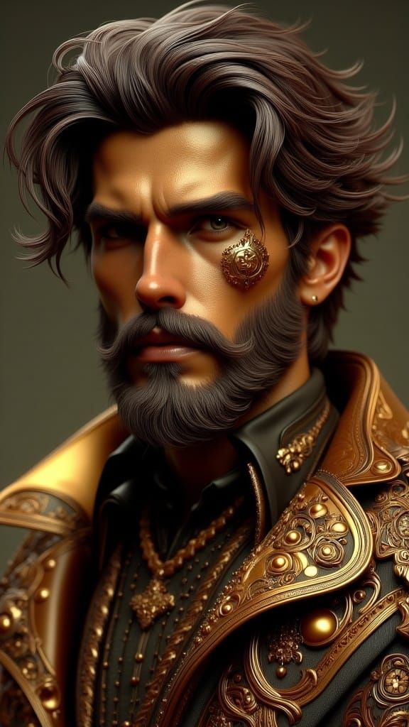 Golden Skinned Man in Art Nouveau Punk Style