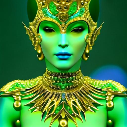 Beautiful Alien Woman with Gold Eyes and Blue Scales