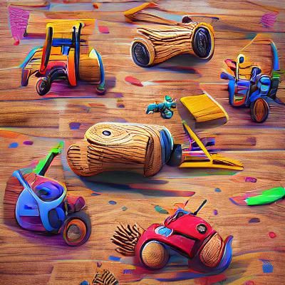 Detailed 3D Woodcut of Children's Toys