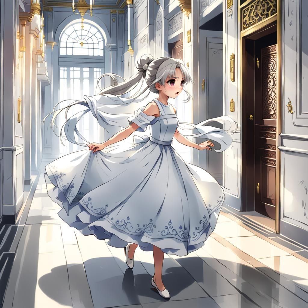 Crying Princess Running in Palace, Anime Style