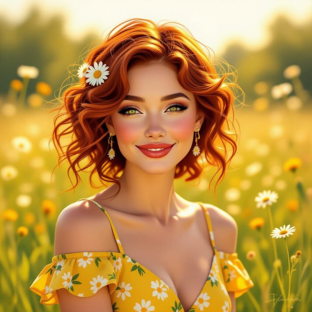 Playful Woman Winking in Sun-Drenched Meadow