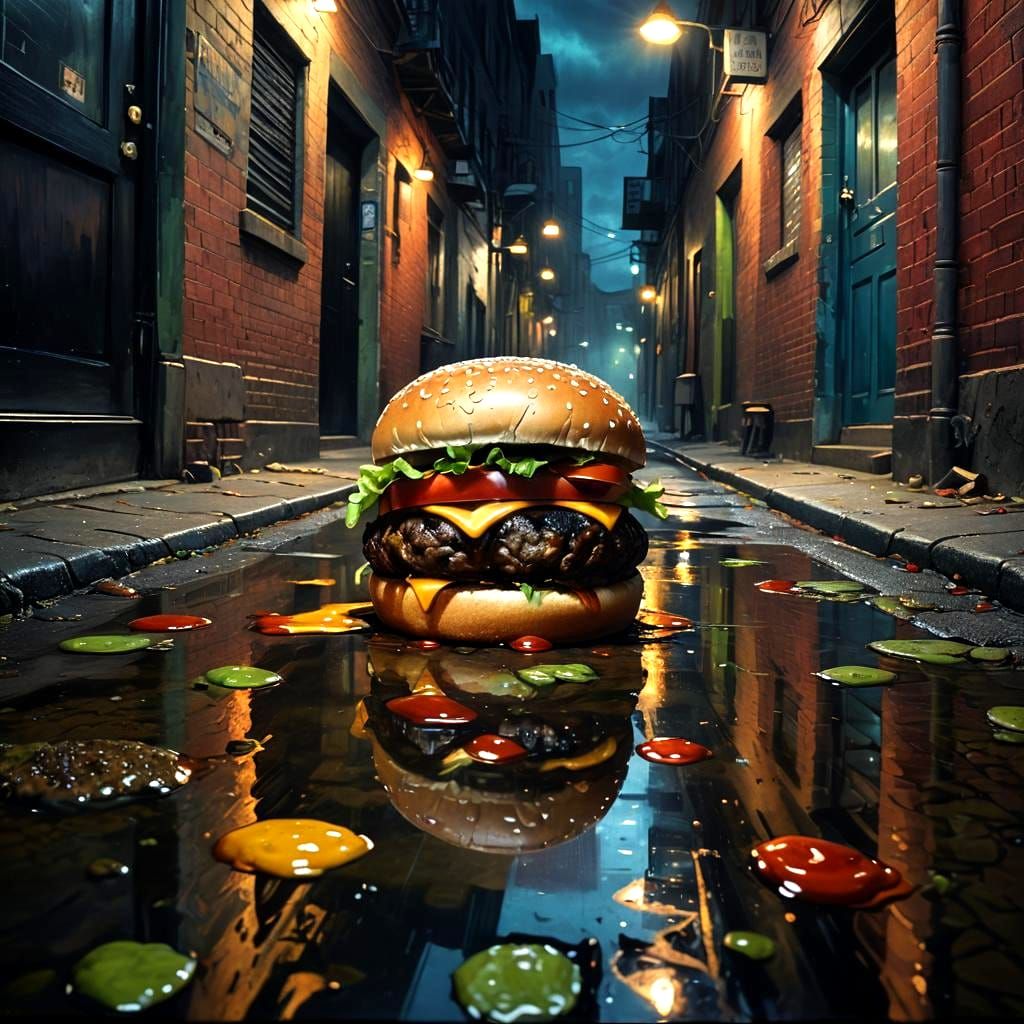 Hamburger in Darkness: AI Generated Image
