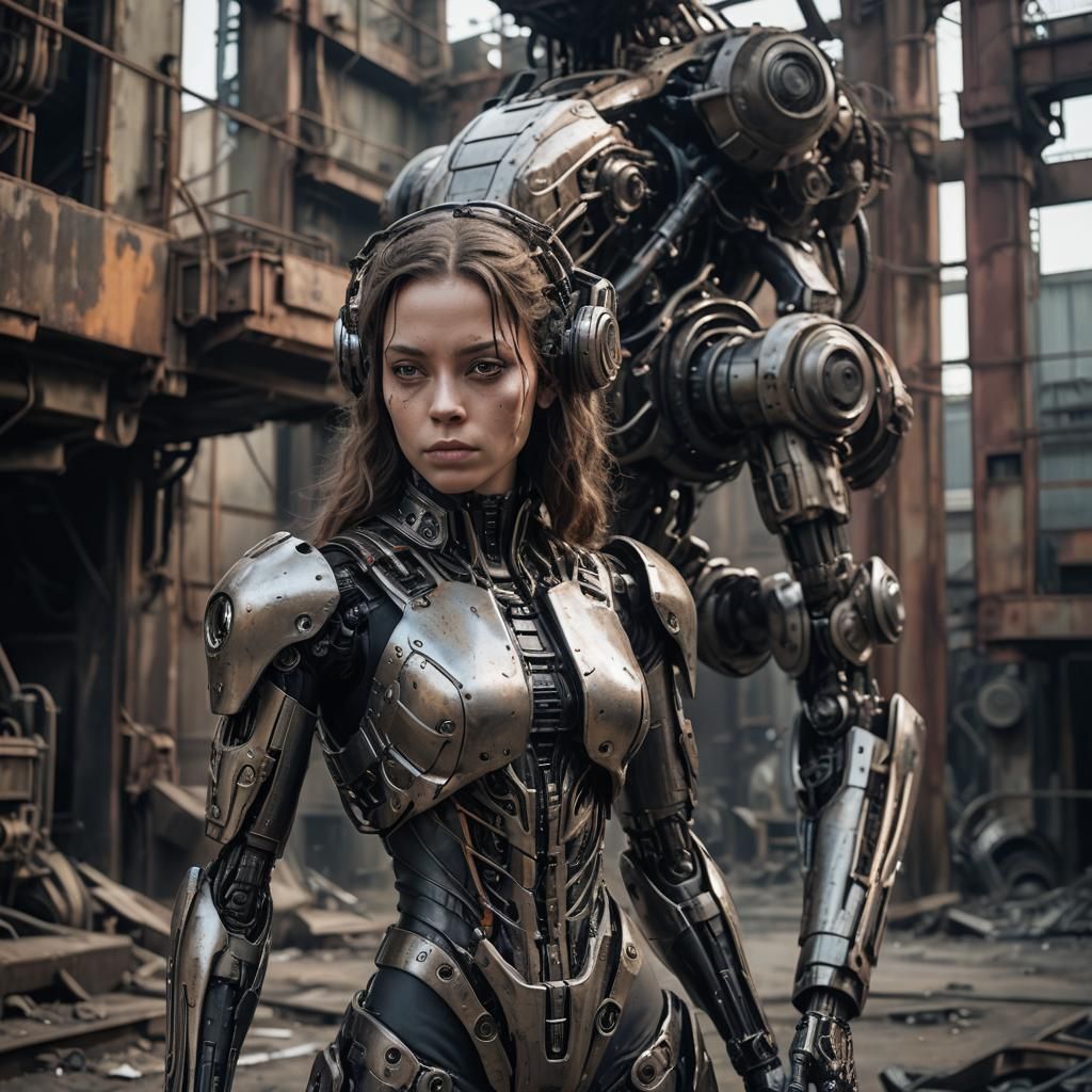 Sci-Fi Murderbot Portrait in Gritty Dystopian Setting