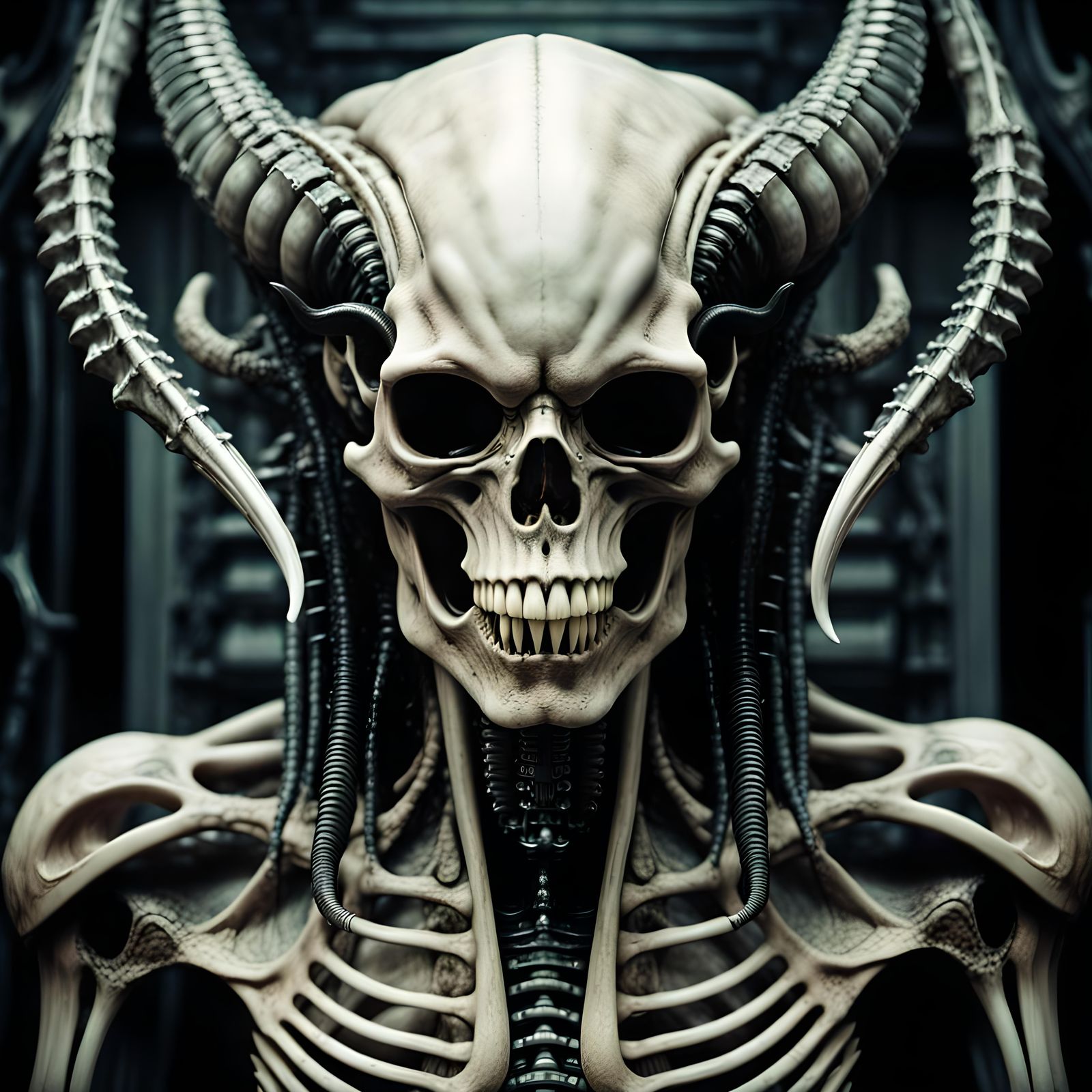 Giger-esque Biomechanoid Alien in Cinematic Style