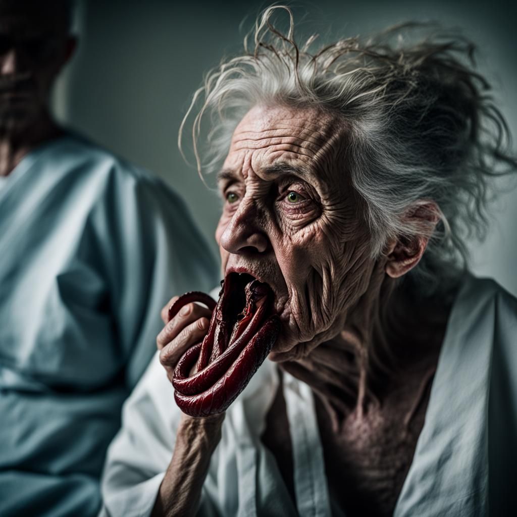 Disturbing Portrait of Woman Devouring Head