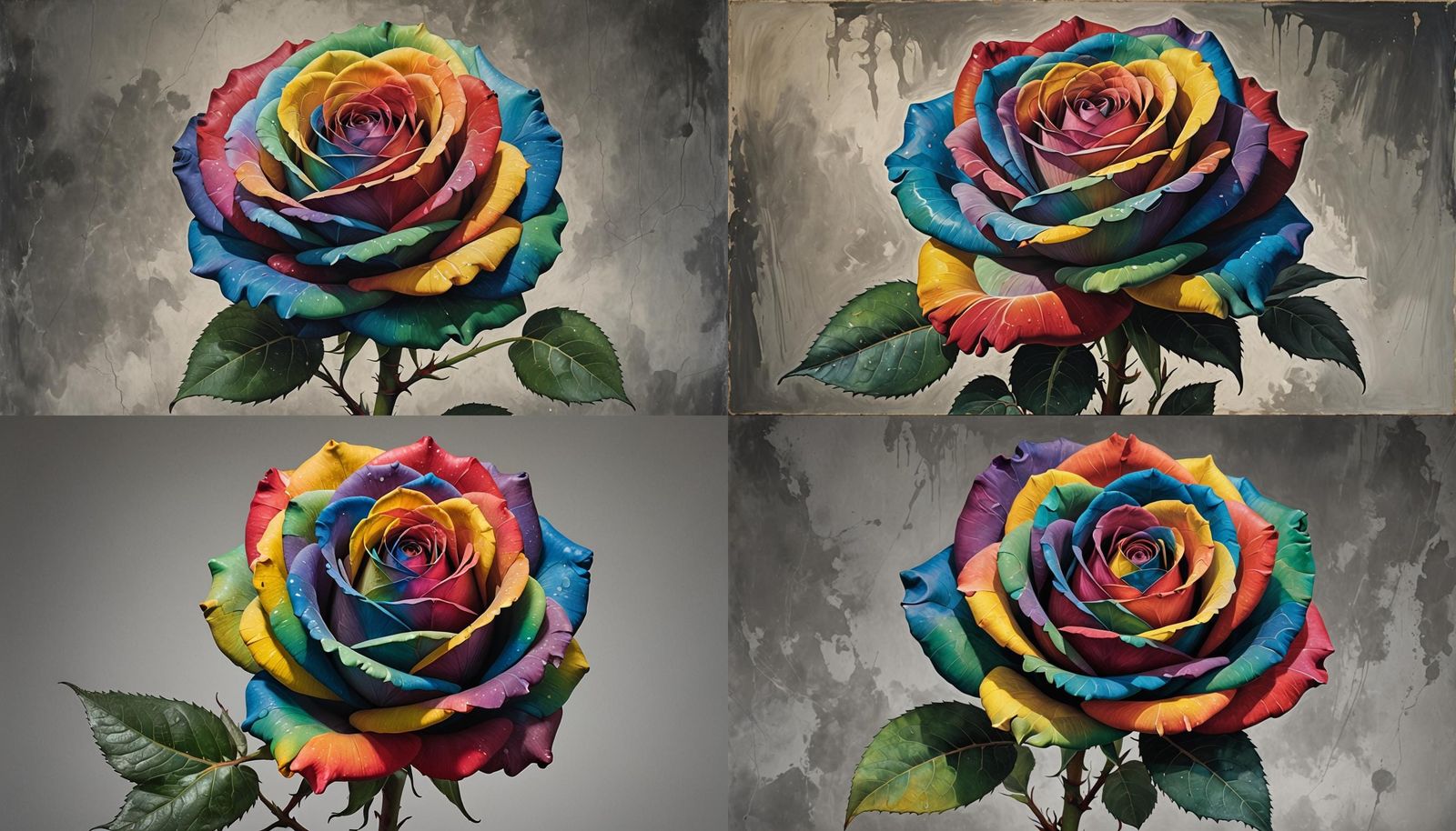 Dadaist Rainbow Rose in Grayscale: Surreal Art