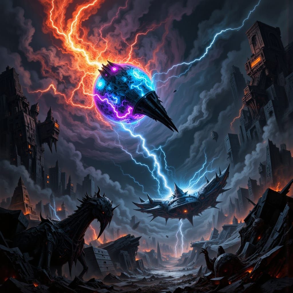 Cosmic Mothership Approaches Black Hole in Abstract Style