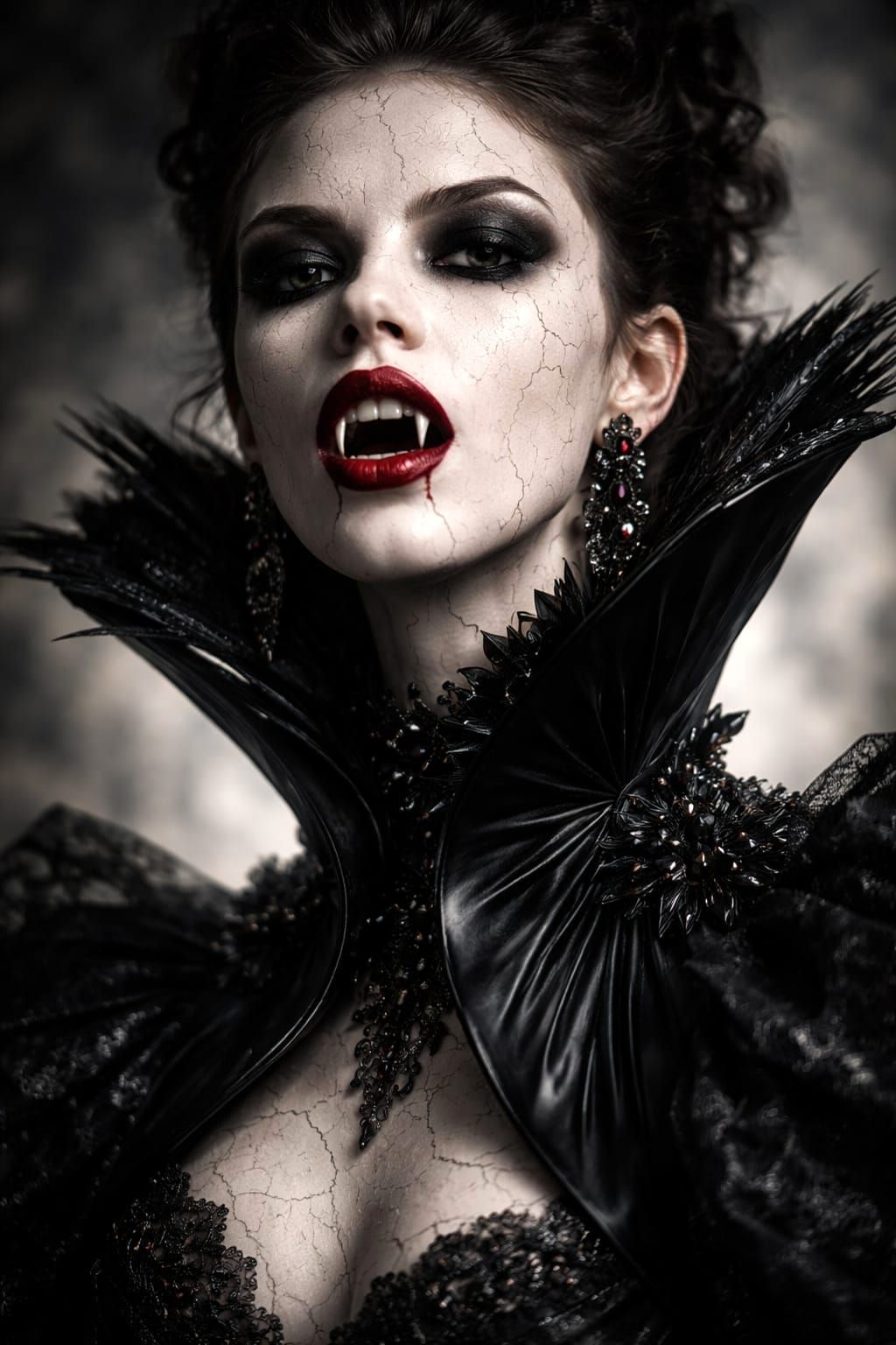 Aristocratic Vampire Portrait with Bared Fangs